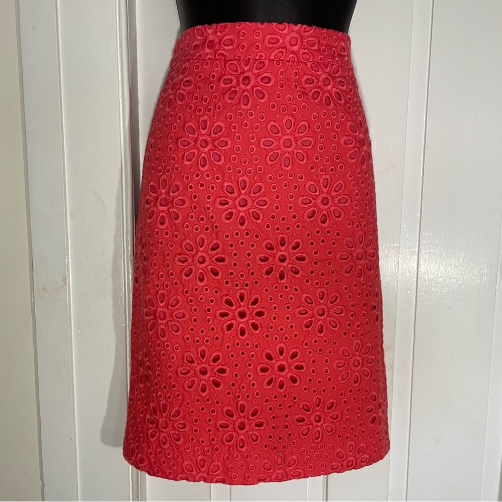 J CREW Spring 2013 Coral Colored Perforated Pencil Skirt